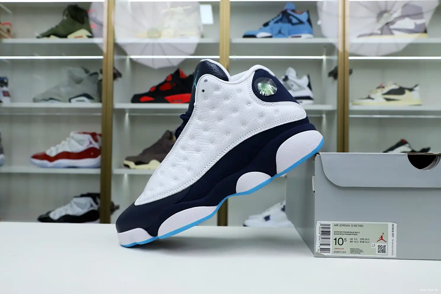 13 POWDER WHITE Kimikick BLUE OBSIDIAN 414571-144 RETRO JORDAN AIR 0603